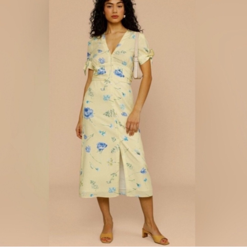 Rouje Laura midi dress Yellow Floral Size 42 US 10